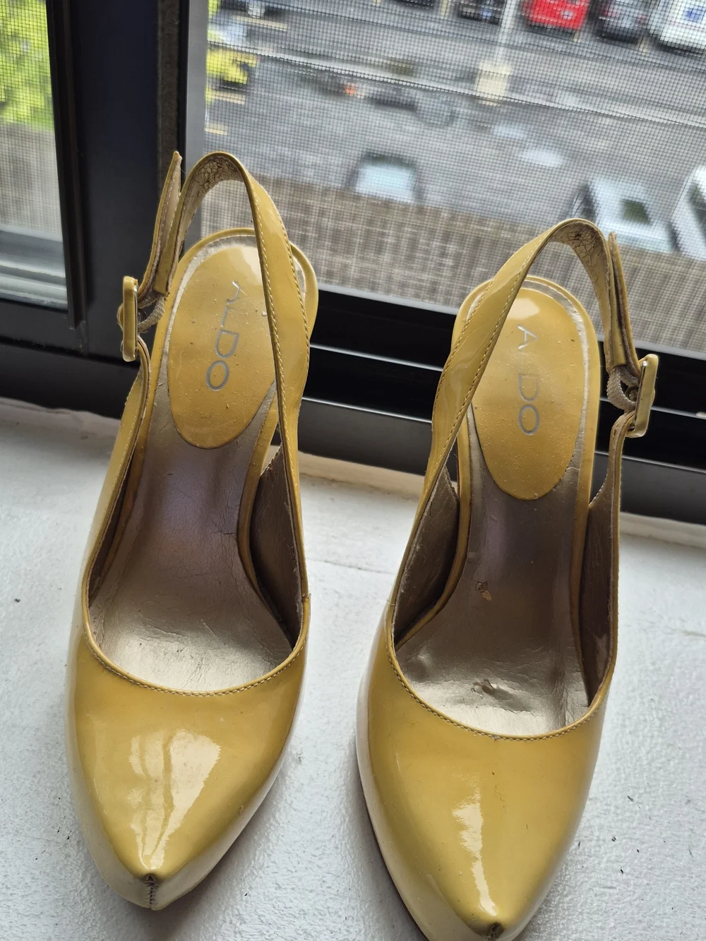ALDO Yellow Patent Leather Slingback Stiletto Heels
